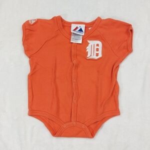 MAJESTIC DETROIT TIGERS BASEBALL ORANGE AND WHITE INFANT BODY SUIT SIZE 6-9 MTHS